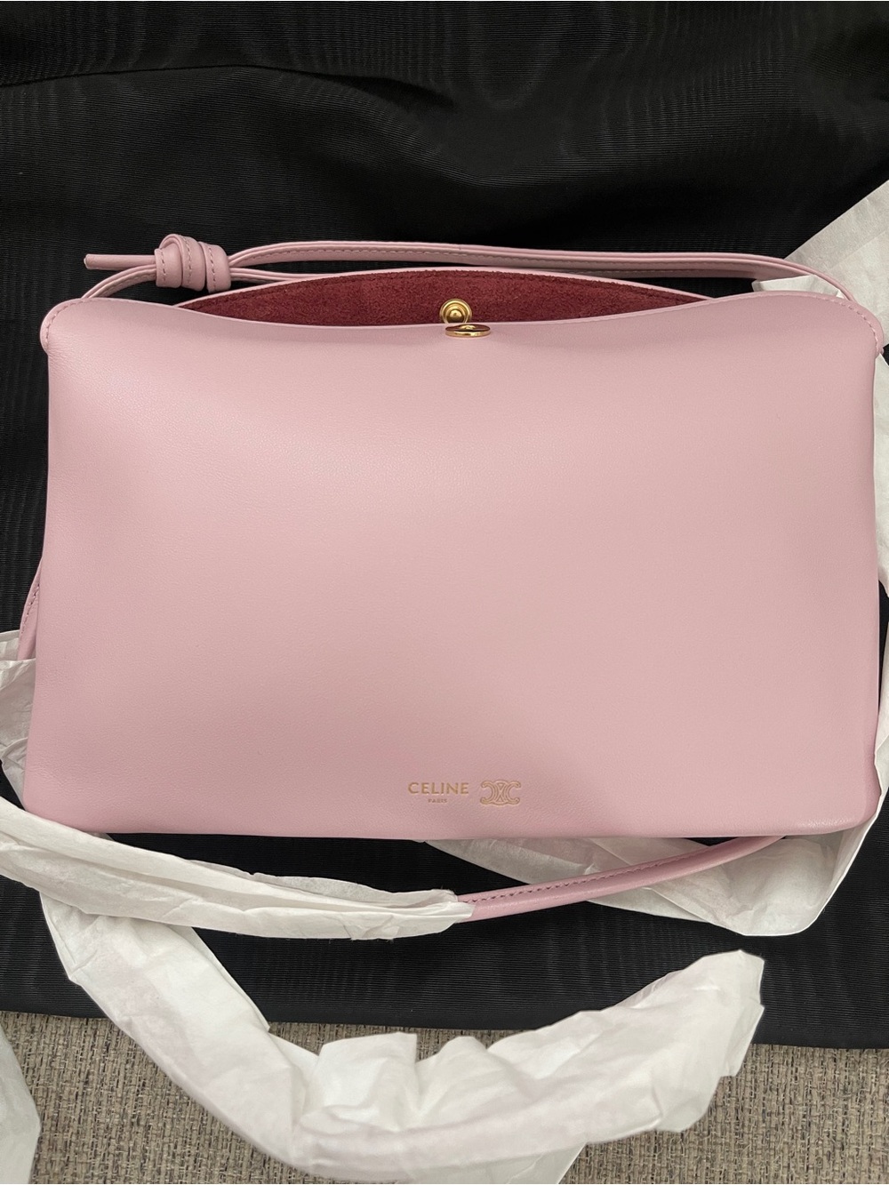 Celine New Trio Blush Pink Leather Crossbody Bag with Gold Logo - Picture 5 of 9